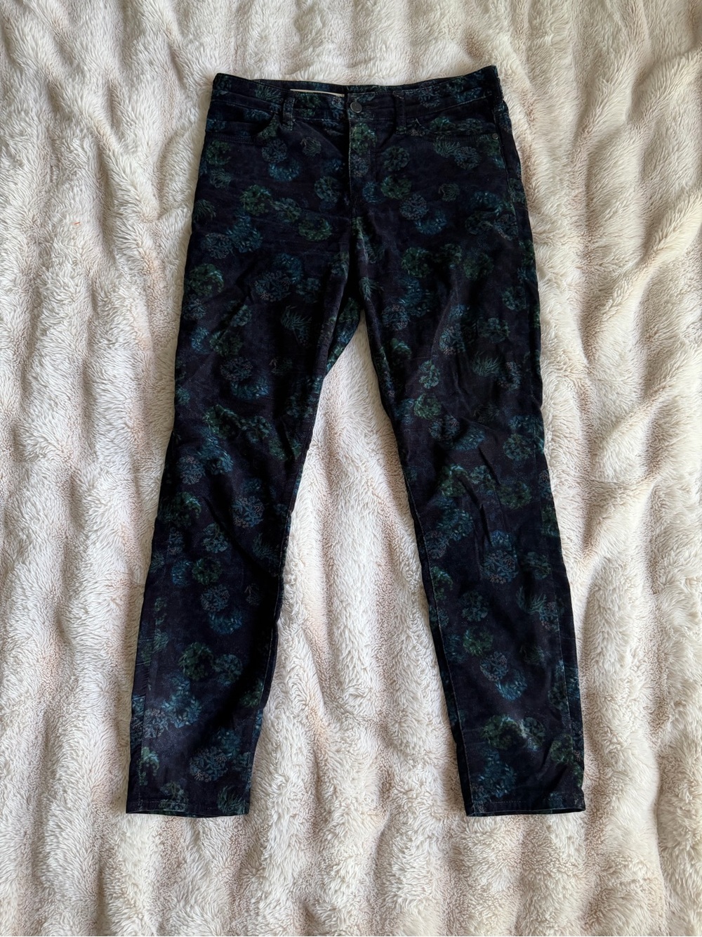 Pilcro Skinny Pants in Black with Green Floral Print